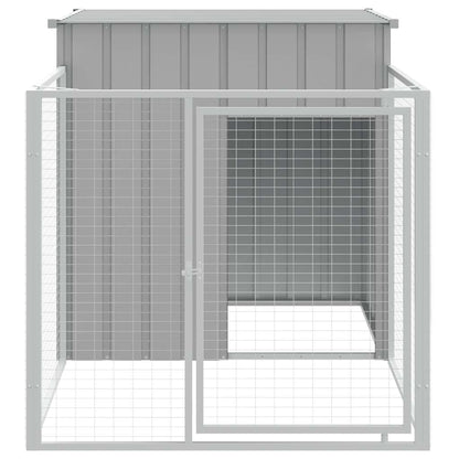 Dog House with Run Light Grey 110x201x110 cm Galvanised Steel