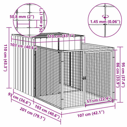 Dog House with Run Light Grey 110x201x110 cm Galvanised Steel