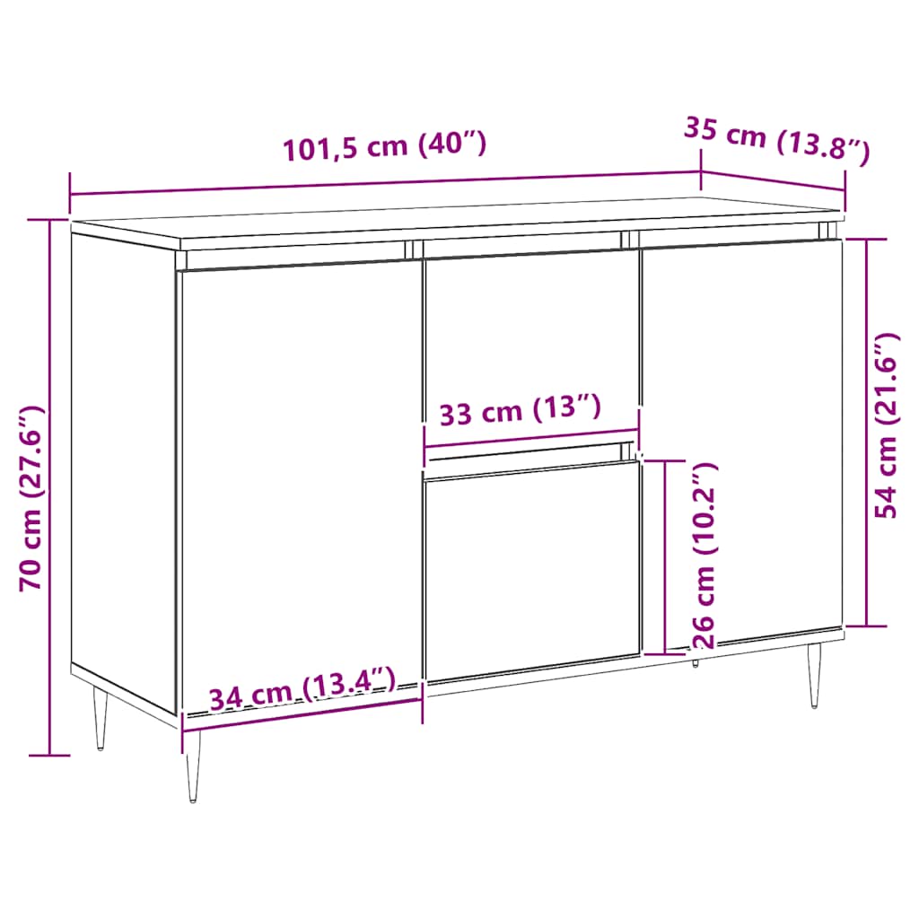 Sideboard Sonoma Oak 101.5x35x70 cm Engineered Wood