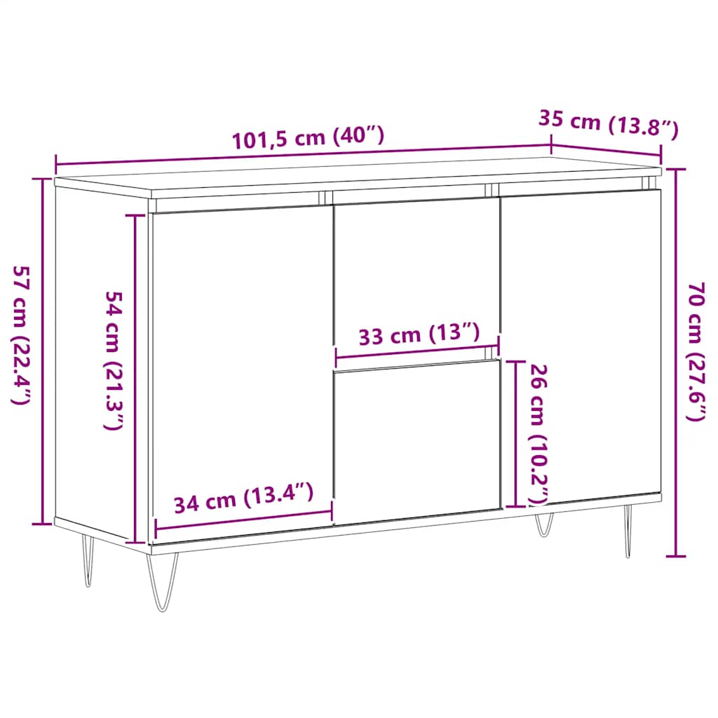 Sideboard White 101,5x35x70 cm Engineered Wood