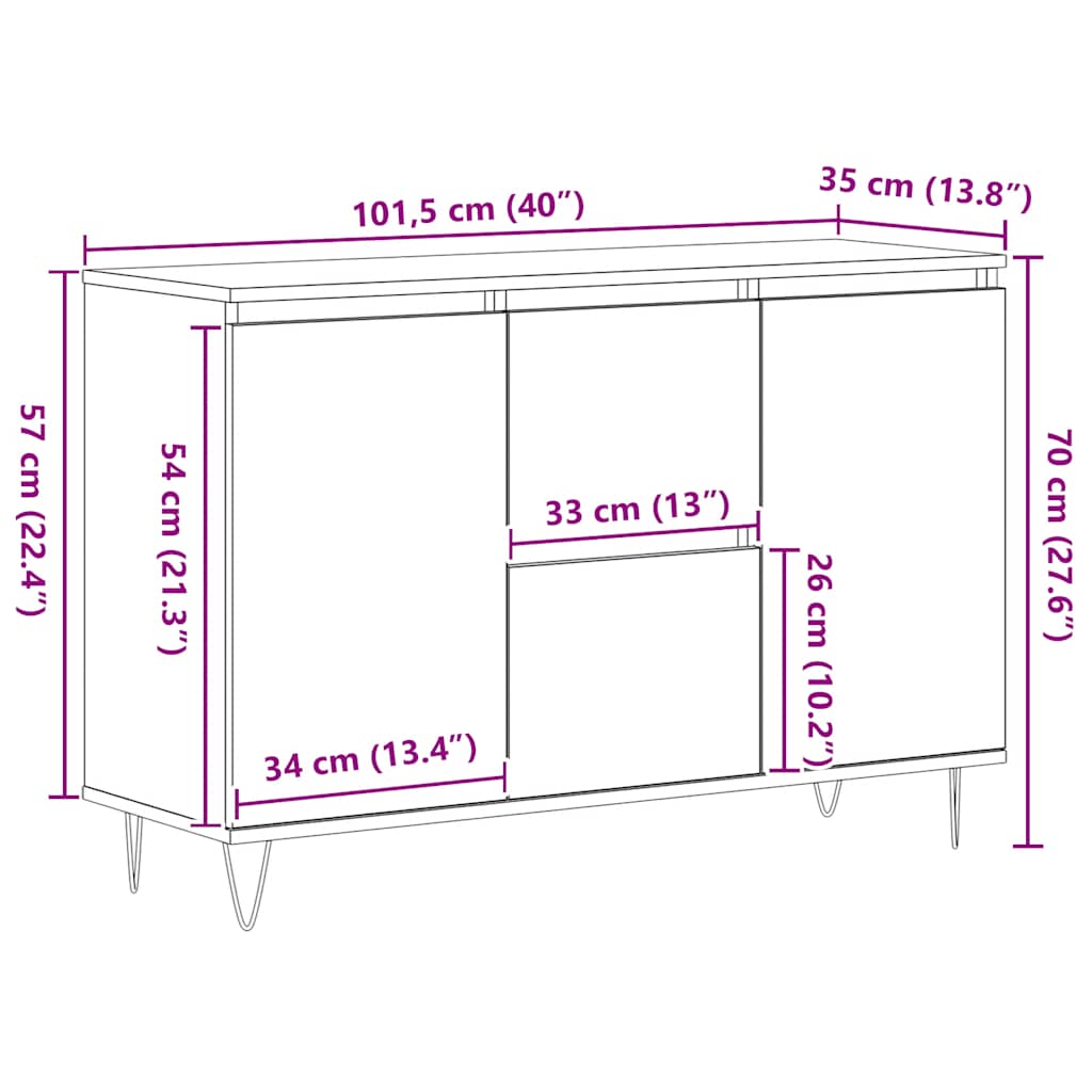 Sideboard Smoked Oak 101,5x35x70 cm Engineered Wood