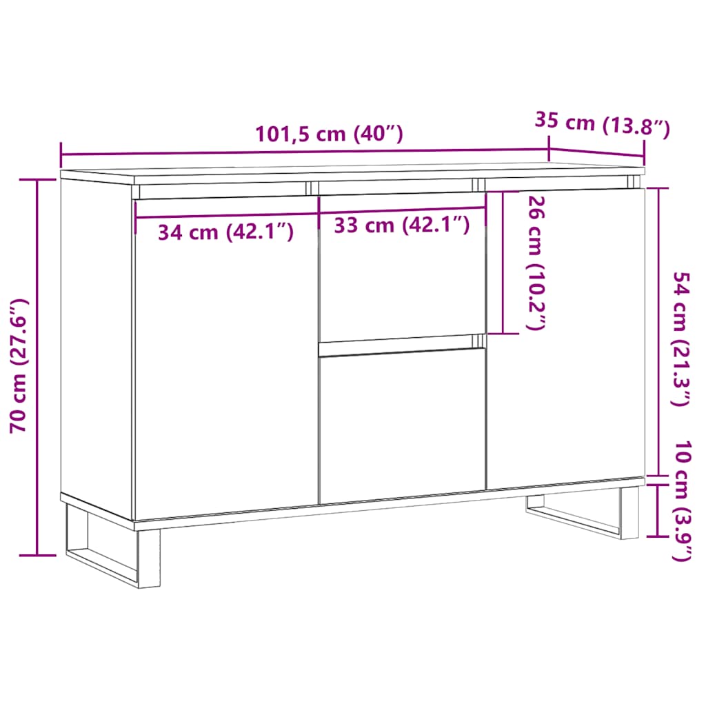 Sideboard Sonoma Oak 101,5x35x70 cm Engineered Wood