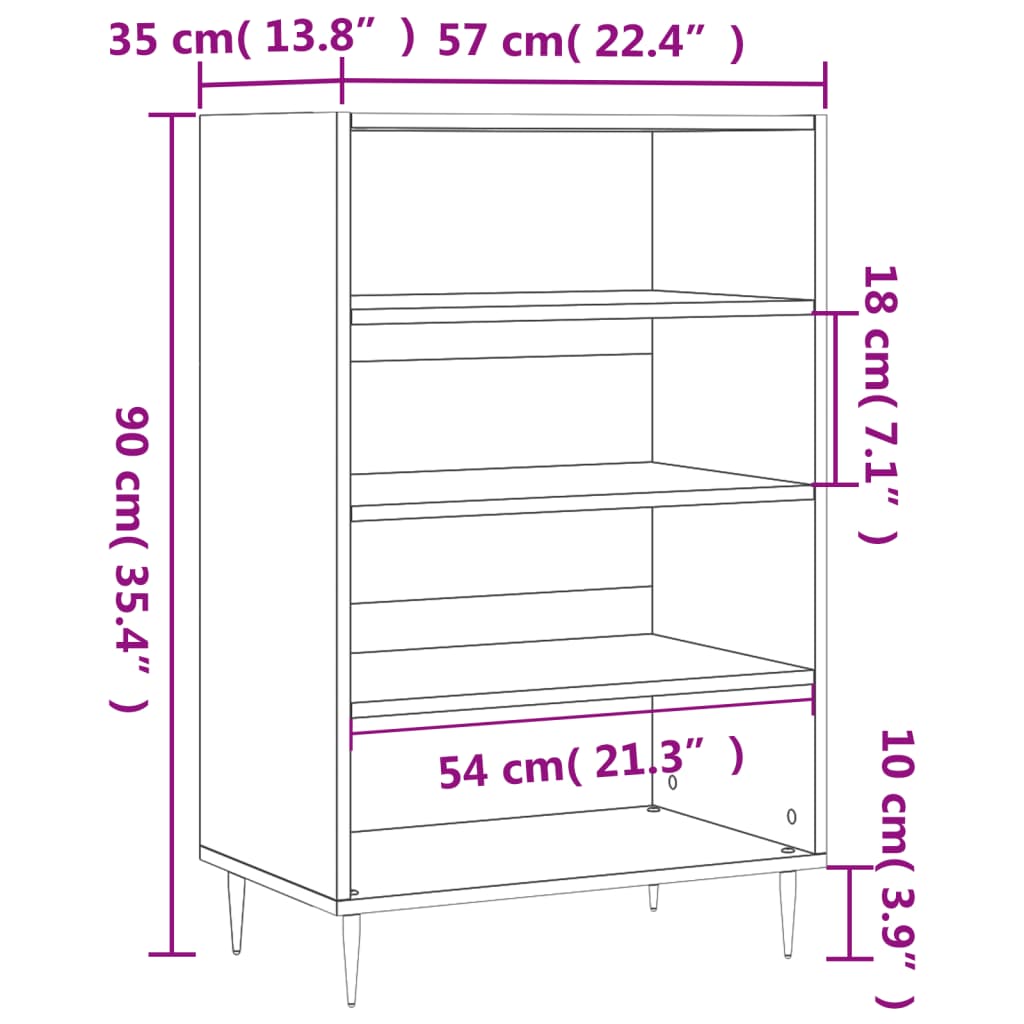 Highboard White 57x35x90 cm Engineered Wood