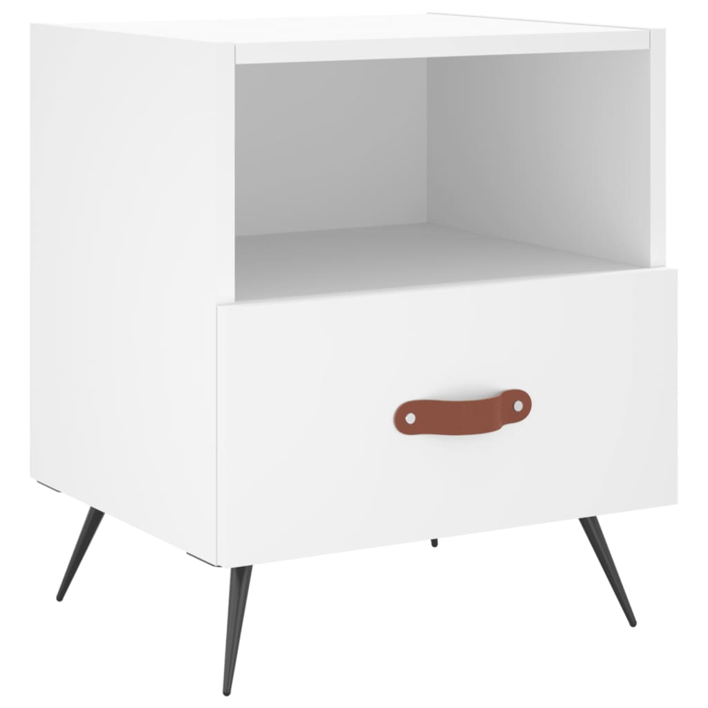 Bedside Cabinet | White | Engineered wood, iron, PU faux leather | Medium