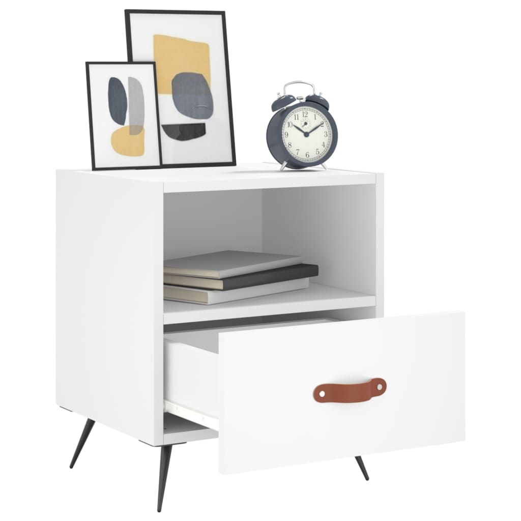 Bedside Cabinet | White | Engineered wood, iron, PU faux leather | Medium
