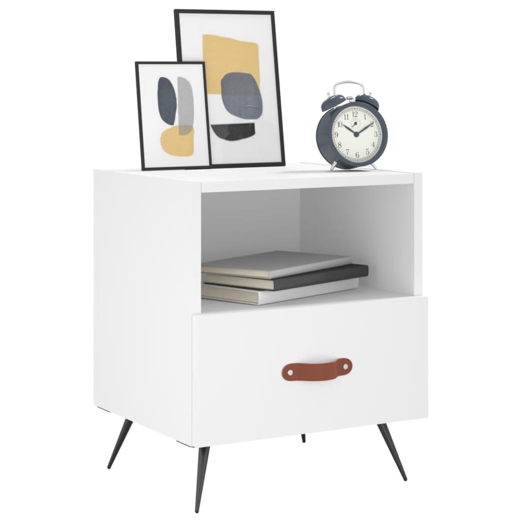 Bedside Cabinet | White | Engineered wood, iron, PU faux leather | Medium