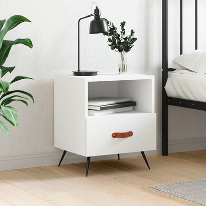 Bedside Cabinet | White | Engineered wood, iron, PU faux leather | Medium