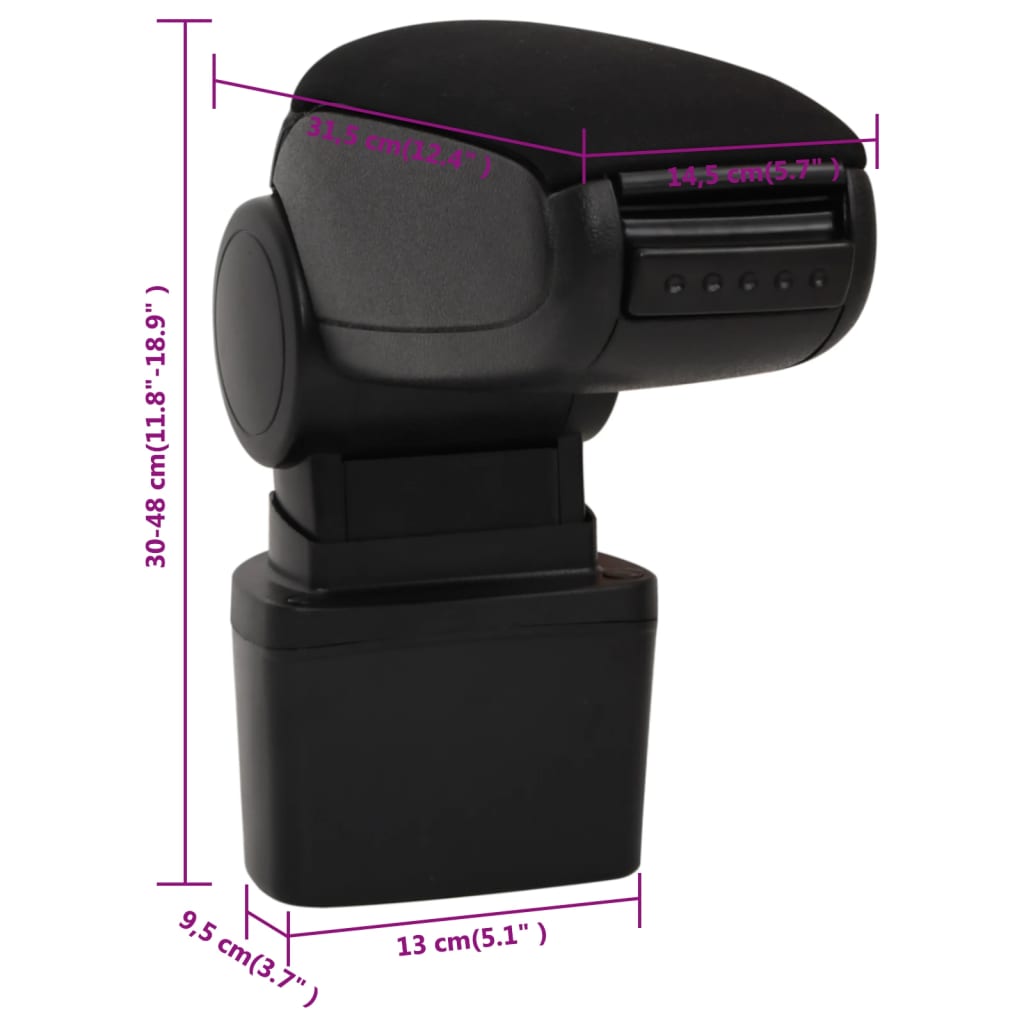 Car Armrest Black 14.5x31.5x(30-48) cm ABS