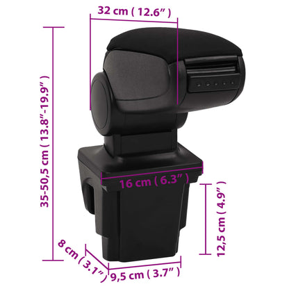 Car Armrest Black 16x32x(35-50.5) cm ABS