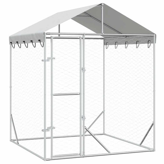 Outdoor Dog Kennel with Roof Silver 2x2x2.5 m Galvanised Steel