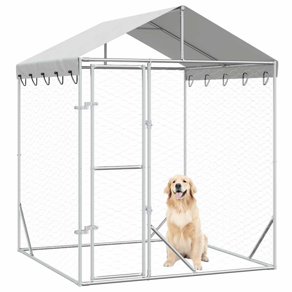 Outdoor Dog Kennel with Roof Silver 2x2x2.5 m Galvanised Steel