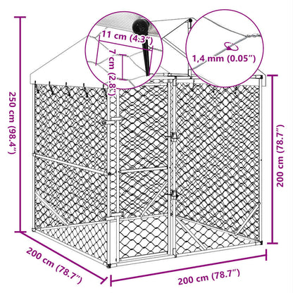 Outdoor Dog Kennel with Roof Silver 2x2x2.5 m Galvanised Steel