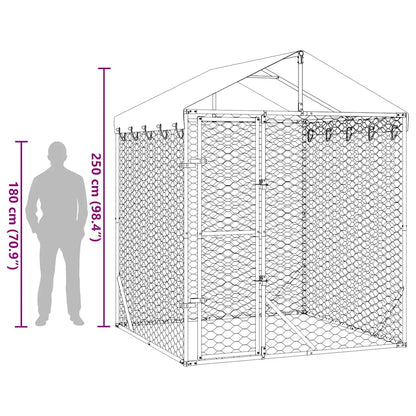 Outdoor Dog Kennel with Roof Silver 2x2x2.5 m Galvanised Steel