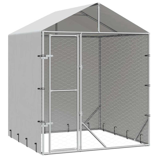 Outdoor Dog Kennel with Roof Silver 2x2x2.5 m Galvanised Steel