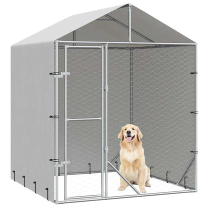 Outdoor Dog Kennel with Roof Silver 2x2x2,5 m Galvanised Steel