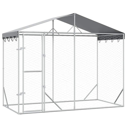 Outdoor Dog Kennel with Roof Silver 3x1.5x2.5m Galvanised Steel