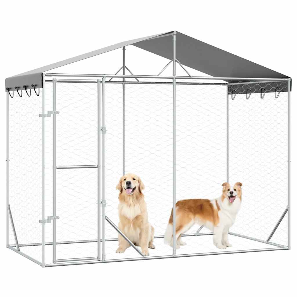 Outdoor Dog Kennel with Roof Silver 3x1.5x2.5m Galvanised Steel