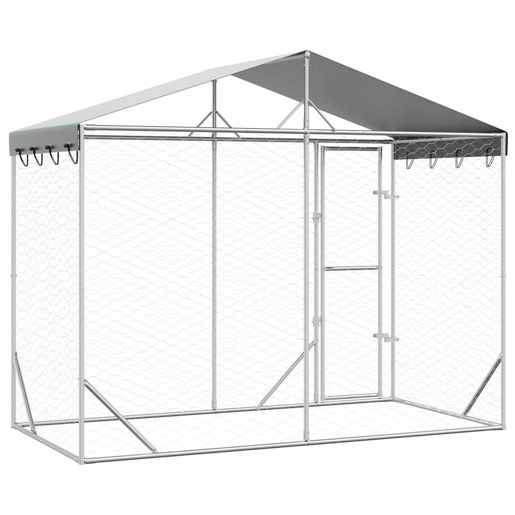 Outdoor Dog Kennel with Roof Silver 3x1.5x2.5m Galvanised Steel