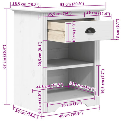 Bedside Cabinet BODO White 53x38.5x66 cm Solid Wood Pine