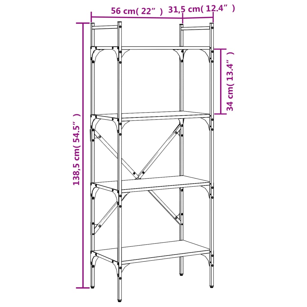 Bookcase 4-Tier Smoked Oak 56x31,5x138,5 cm Engineered Wood