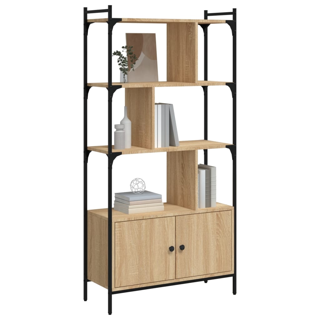 Bookcase with Doors Sonoma Oak 76,5x30x154,5 cm Engineered Wood