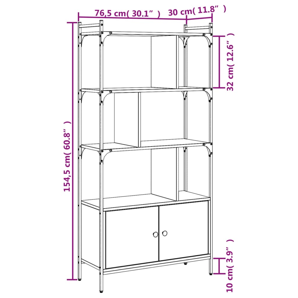 Bookcase with Doors Sonoma Oak 76,5x30x154,5 cm Engineered Wood