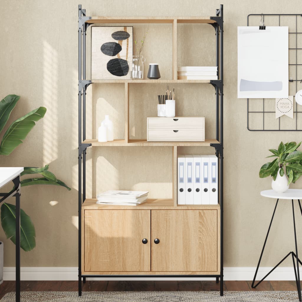 Bookcase with Doors Sonoma Oak 76,5x30x154,5 cm Engineered Wood