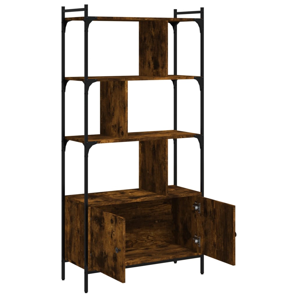 Bookcase with Doors Smoked Oak 76.5x30x154.5 cm Engineered Wood