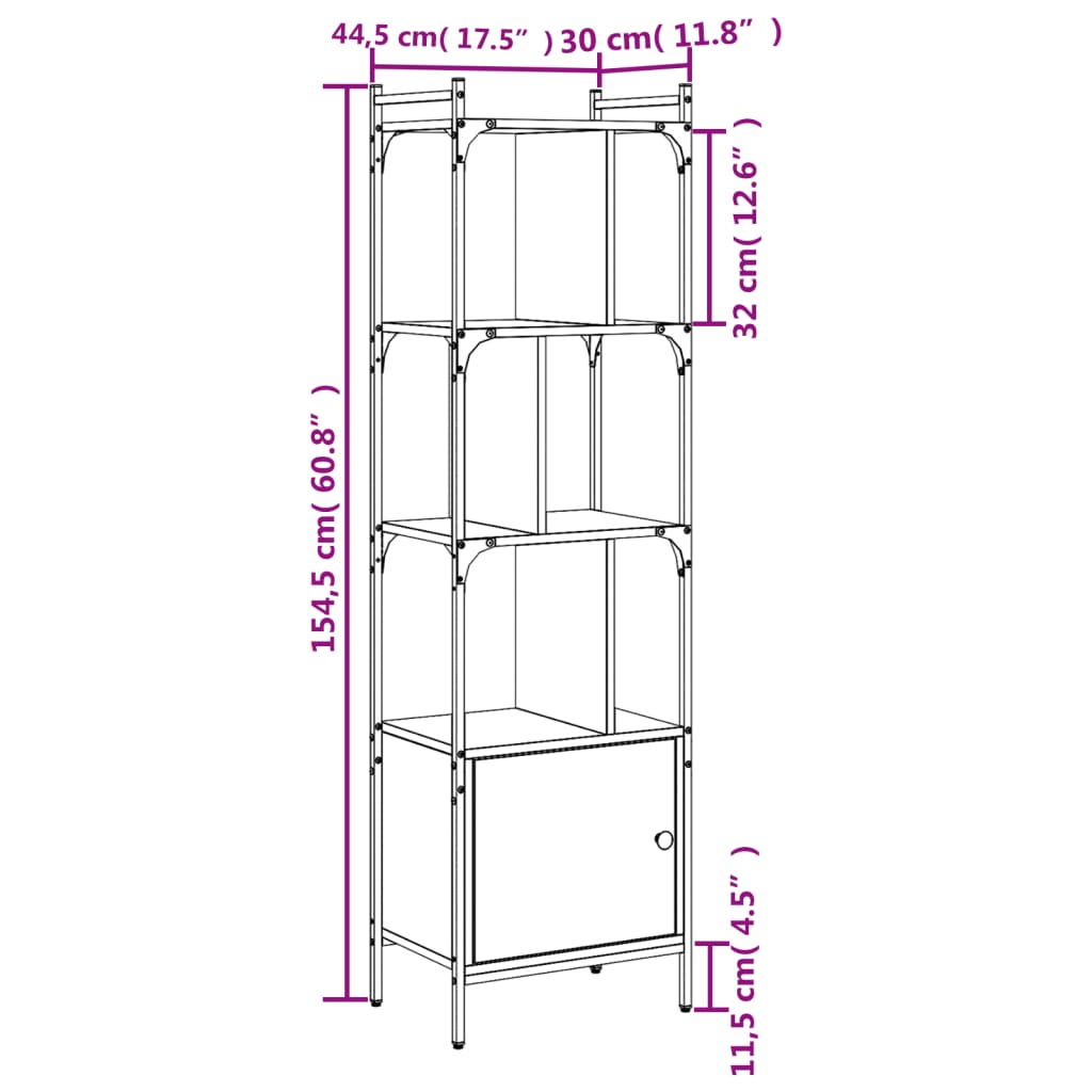 Bookcase with Door Smoked Oak 44,5x30x154,5 cm Engineered Wood