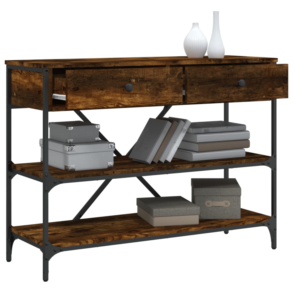 Console Table with Drawers&Shelves Smoked Oak Engineered Wood