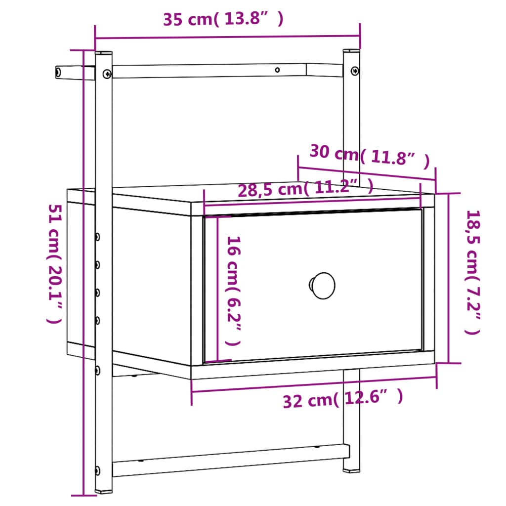 Bedside Cabinet Wall-mounted Sonoma Oak 35x30x51 cm Engineered Wood