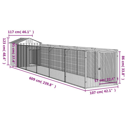 Dog House with Roof Light Grey 117x609x123 cm Galvanised Steel