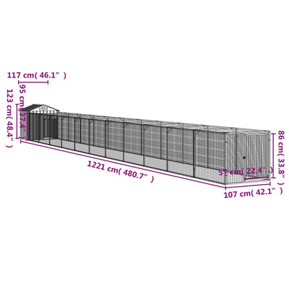 Dog House with Roof Light Grey 117x1221x123 cm Galvanised Steel