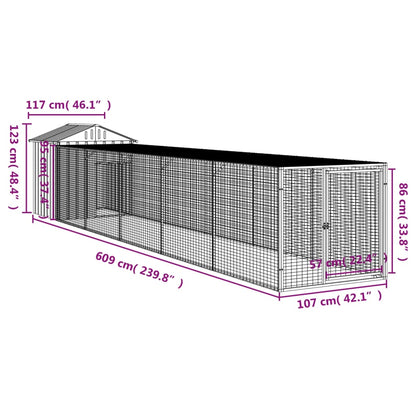 Chicken Cage with Run Anthracite 117x609x123cm Galvanised Steel