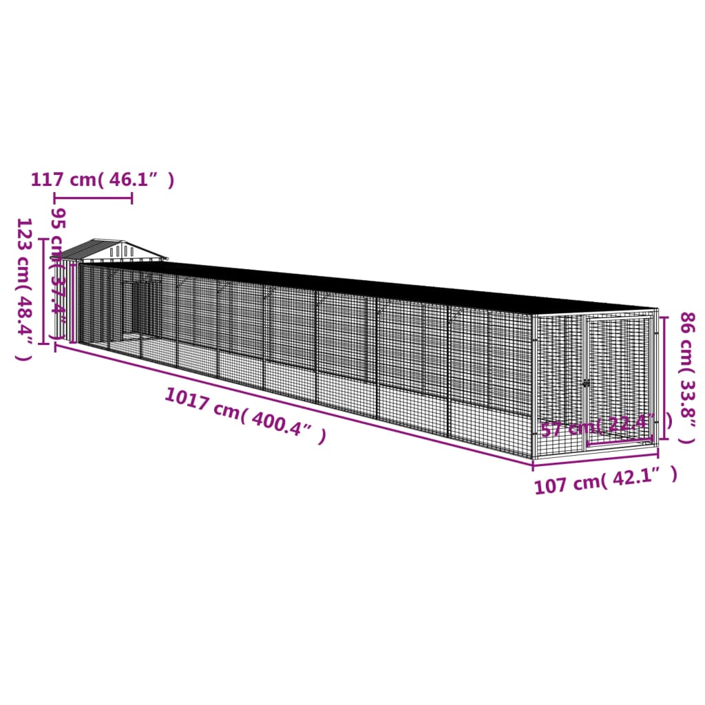 Chicken Cage with Run Anthracite 117x1017x123 cm
