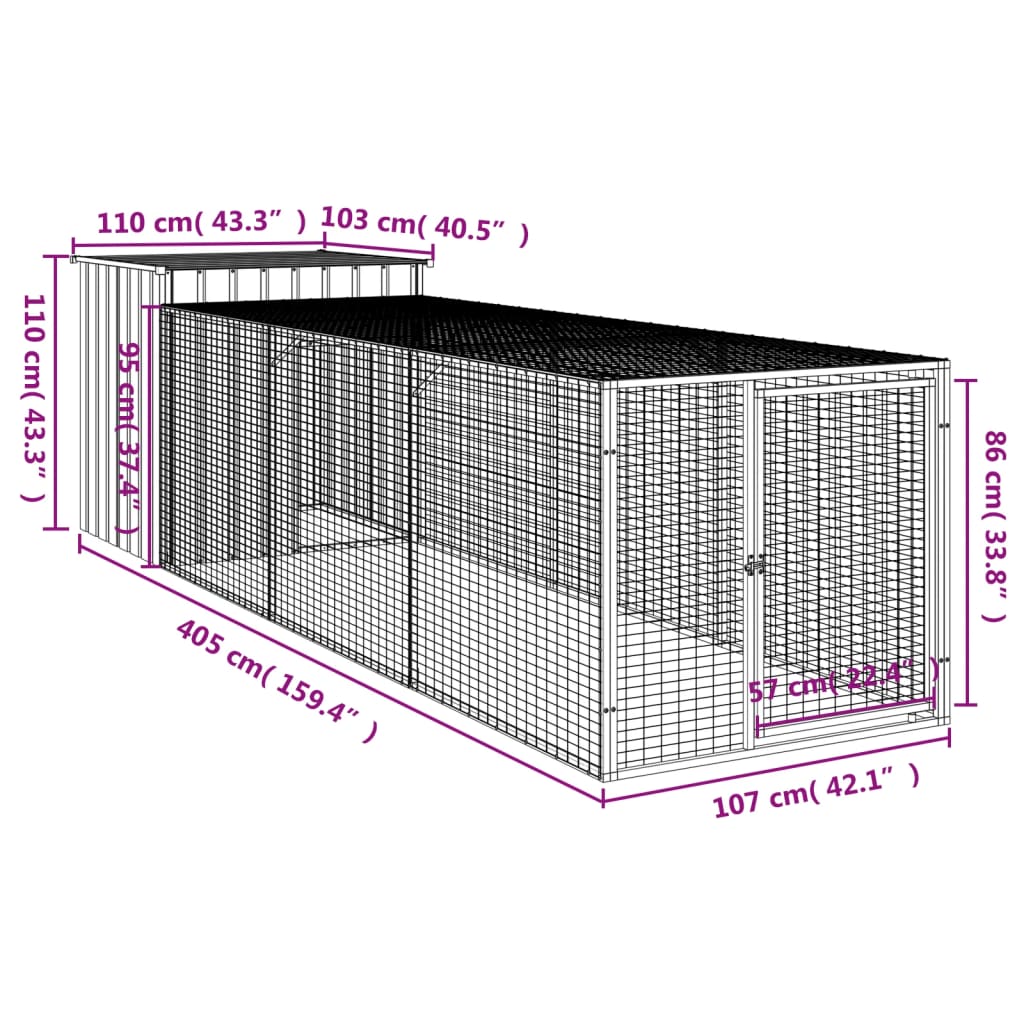 Chicken Cage with Run Anthracite 110x405x110cm Galvanised Steel