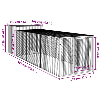 Chicken Cage with Run Anthracite 110x405x110cm Galvanised Steel