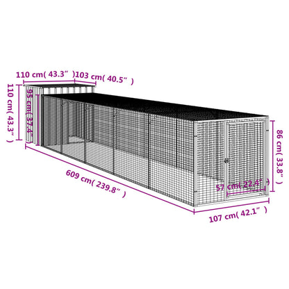Chicken Cage with Run Anthracite 110x609x110cm Galvanised Steel