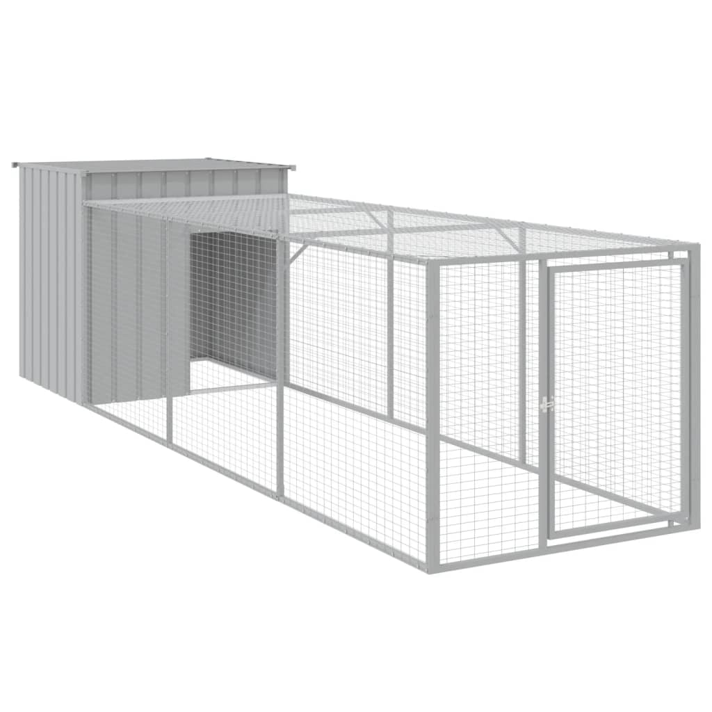 Chicken Cage with Run Light Grey 110x405x110cm Galvanised Steel