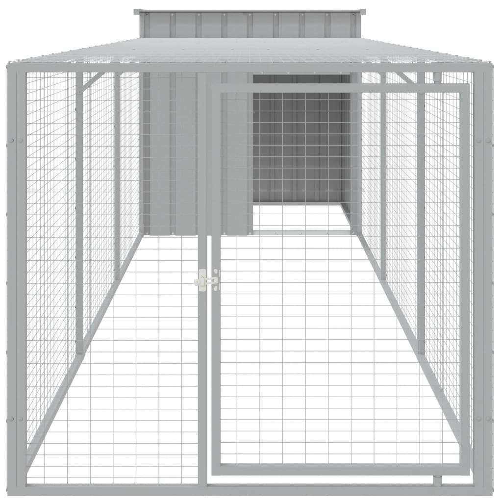 Chicken Cage with Run Light Grey 110x405x110cm Galvanised Steel