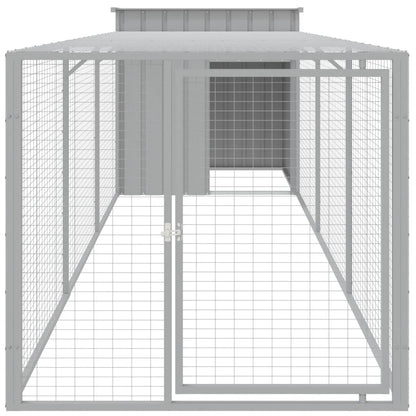 Chicken Cage with Run Light Grey 110x405x110cm Galvanised Steel