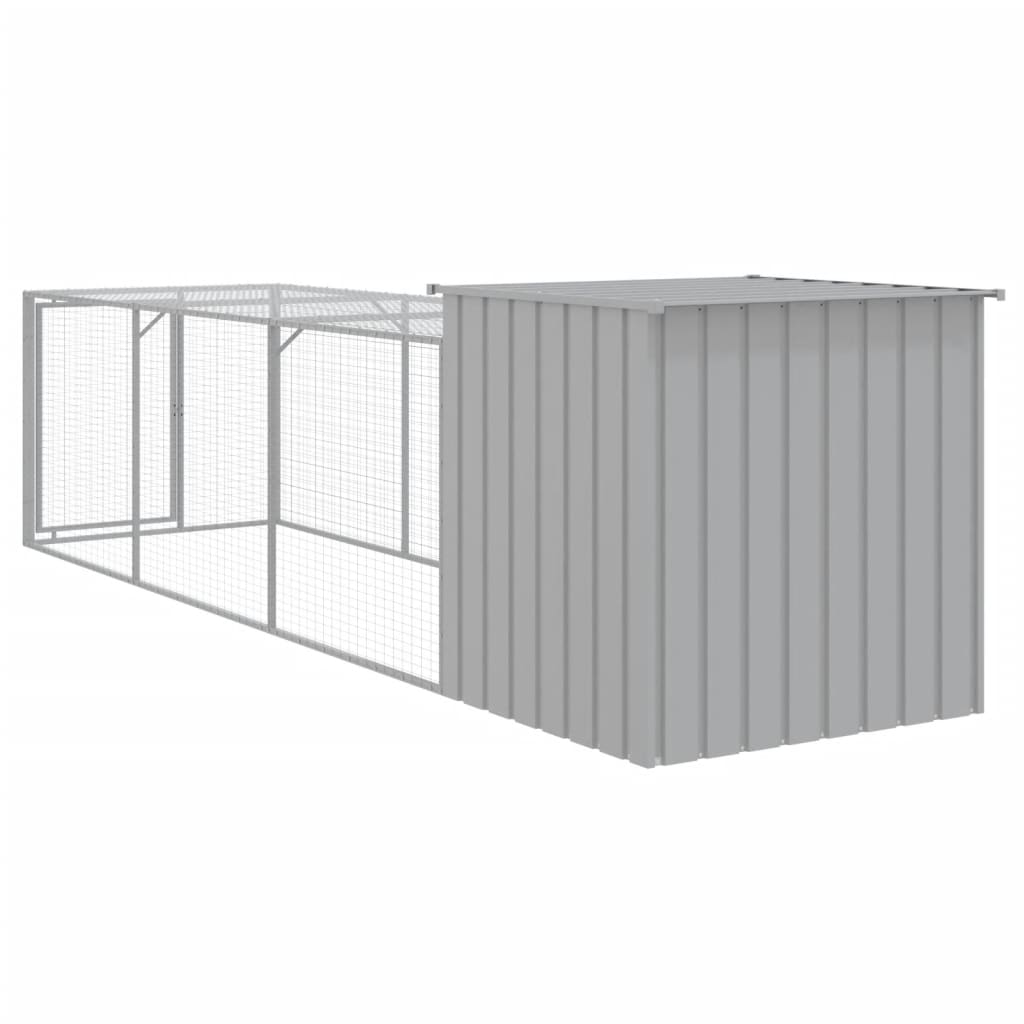 Chicken Cage with Run Light Grey 110x405x110cm Galvanised Steel
