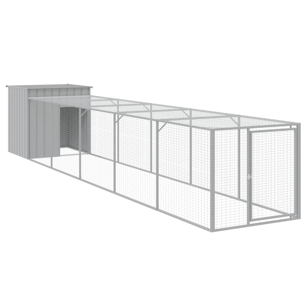 Chicken Cage with Run Light Grey 110x609x110cm Galvanised Steel