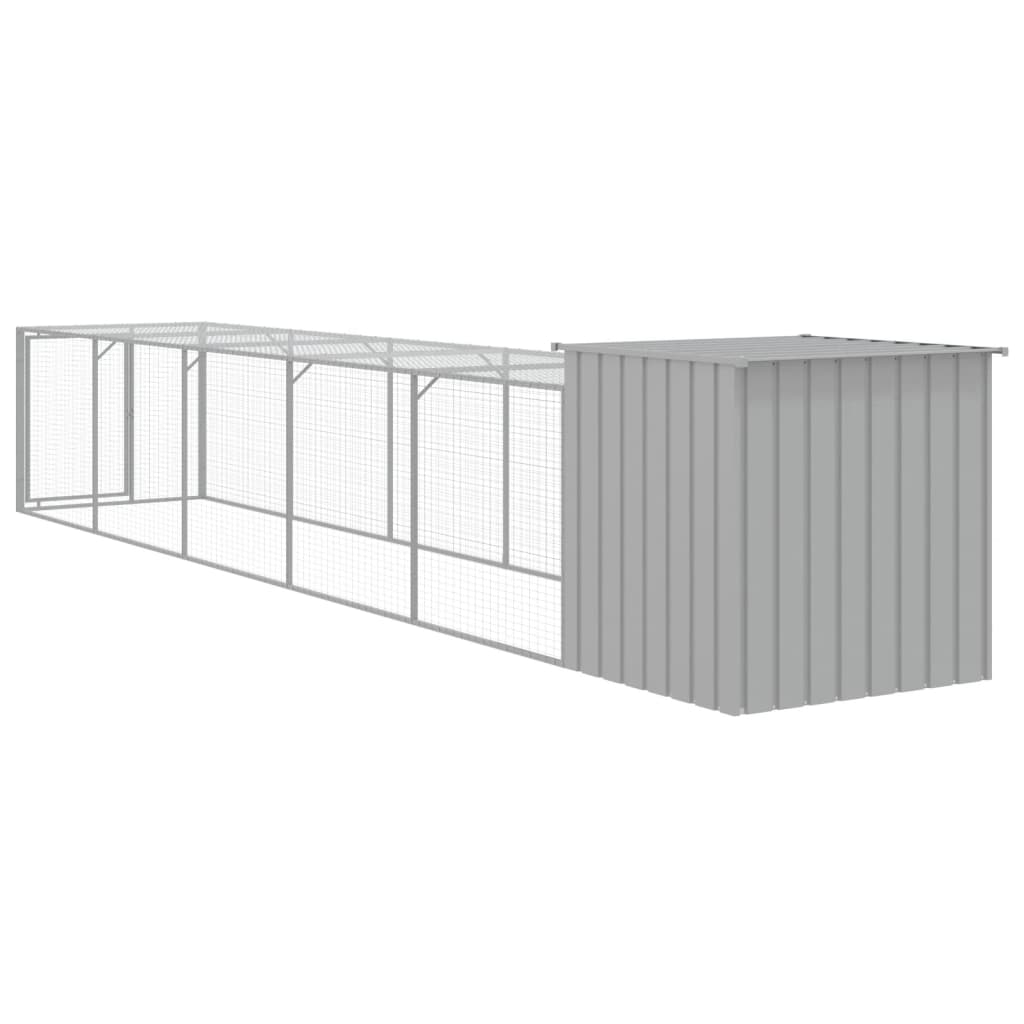 Chicken Cage with Run Light Grey 110x609x110cm Galvanised Steel