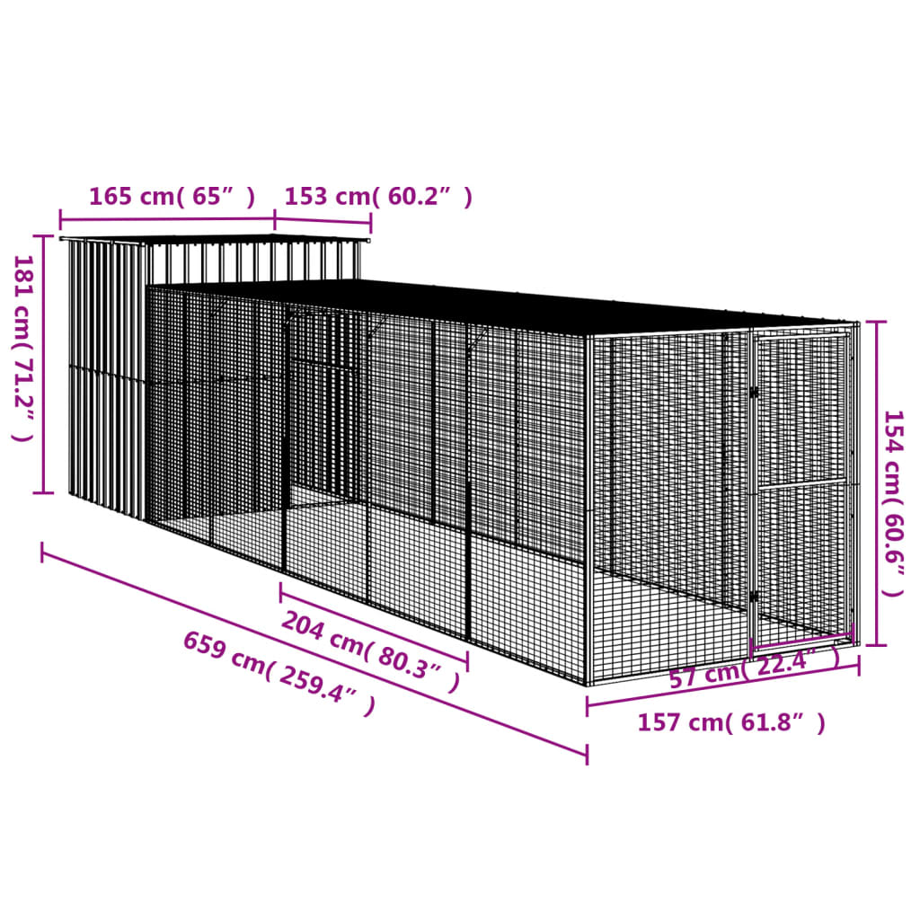 Chicken Cage | Anthracite | Galvanised steel | 165x659x181 cm | Durable
