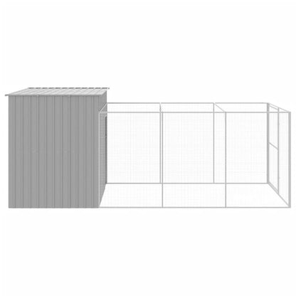 Dog House with Run Light Grey 214x457x181 cm Galvanised Steel