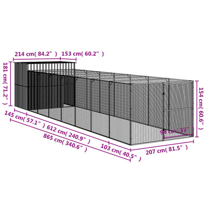 Dog House with Run Light Grey 214x865x181 cm Galvanised Steel