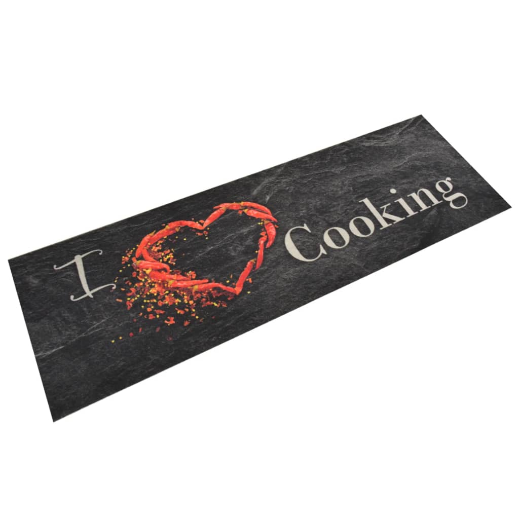 Kitchen Rug | Black | Velvet (100% polyamide), Latex | 60x180 cm