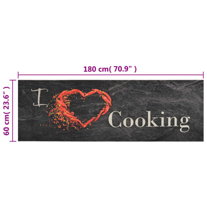 Kitchen Rug | Black | Velvet (100% polyamide), Latex | 60x180 cm
