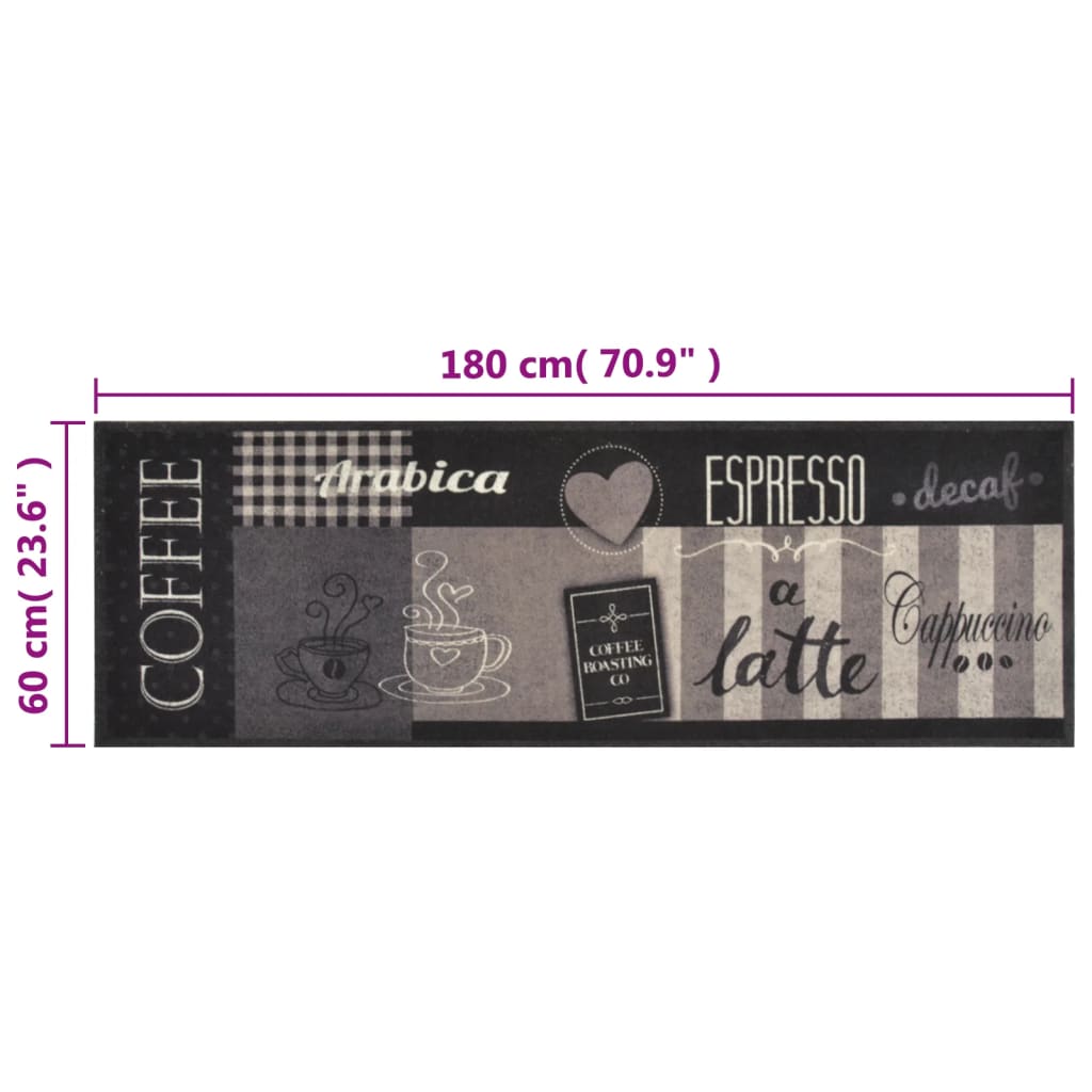Kitchen Rug Washable Coffee Black 60x180 cm Velvet